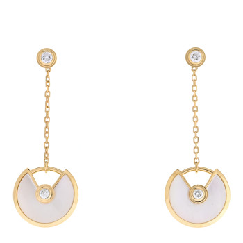 CARTIER 18K Yellow Gold Diamond Mother of Pearl Amulette de Cartier Drop Earrings