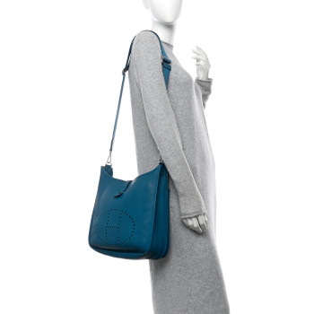HERMES Taurillon Clemence Evelyne III GM Bleu Izmir