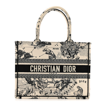 CHRISTIAN DIOR Canvas Zodiac Toile De Jouy Embroidered Medium Book Tote Latte