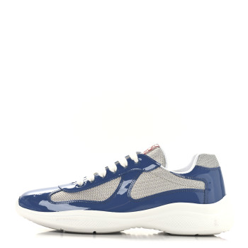 PRADA Patent Technical Fabric Mens America's Cup Patchwork Sneakers 8 Blue Silver