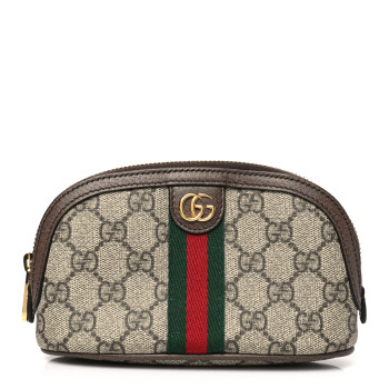 GUCCI GG Supreme Monogram Textured Calfskin Web Medium Ophidia Cosmetic Case Beige Ebony New Acero