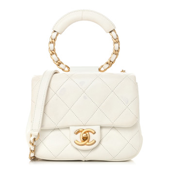 CHANEL Lambskin Quilted Small In The Loop Handle Flap Bag White