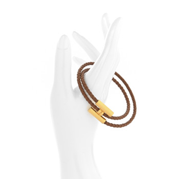 HERMES Swift Double Wrap Cord Tournis Tresse Bracelet Gold