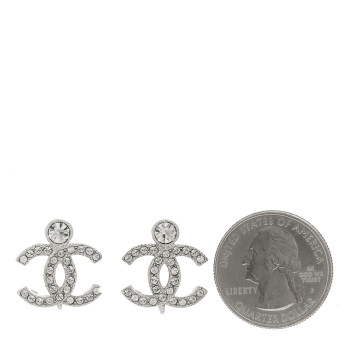 CHANEL Crystal CC Earrings Silver