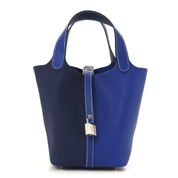 HERMES Taurillon Clemence Casaque Picotin Lock 18 PM Bleu Electrique Bleu Encre