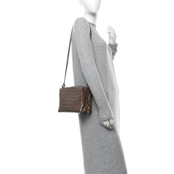 BOTTEGA VENETA Patent Nappa Intrecciato Knot Small Loop Camera Bag Pinecone