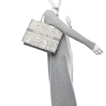 CHRISTIAN DIOR Canvas Embroidered Medium Dioriviera Toile De Jouy Book Tote Gray