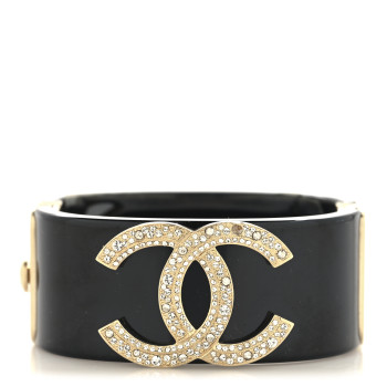 CHANEL Resin Crystal CC Cuff Black Gold