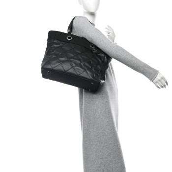 CHANEL Coated Canvas Quilted Large Paris Biarritz Tote Black
