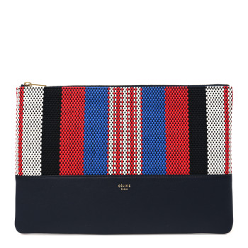 CELINE Cotton Canvas Lambskin Striped Solo Clutch Pouch Navy Blue