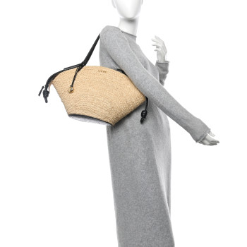LOEWE Raffia Nappa Calfskin Small Paseo Basket Bag Natural Black