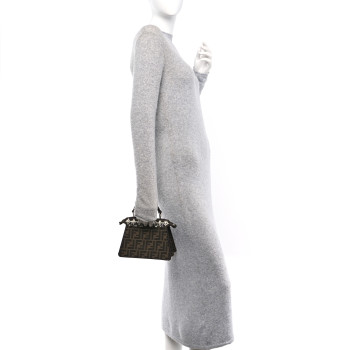 FENDI Fabric Jacquard Crystal Embellished FF 1974 Petite Peekaboo I SEE U Satchel Tobacco Moro