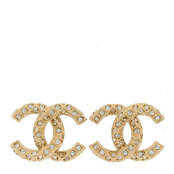 CHANEL Crystal CC Earrings Light Gold