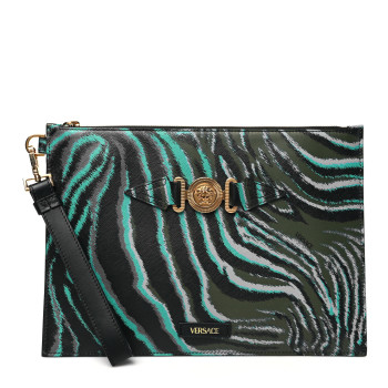 VERSACE Calfskin Tiger Medusa Biggie Clutch Multicolor