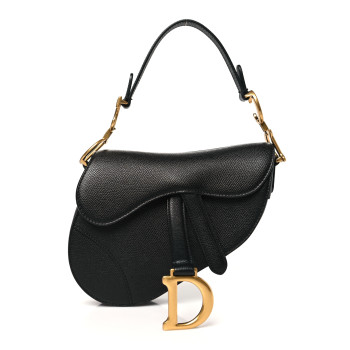 CHRISTIAN DIOR Grained Calfskin Mini Saddle Bag Black