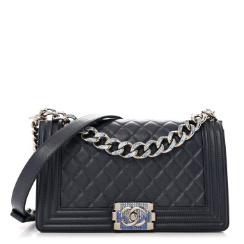 CHANEL Lambskin Quilted Gradient Crystal Medium Boy Flap Blue