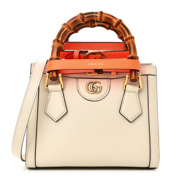GUCCI Wonka Grain Calfskin Mini Diana Tote Bag Mystic White Orange Fluo