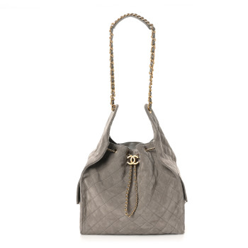 CHANEL Suede Quilted Medium Chanel 25 Handbag Grey