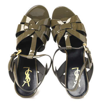 SAINT LAURENT Patent Tribute 105 Platform Sandals 38.5 Fog