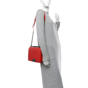 CHANEL Calfskin Double Stitch New Medium Boy Flap Red