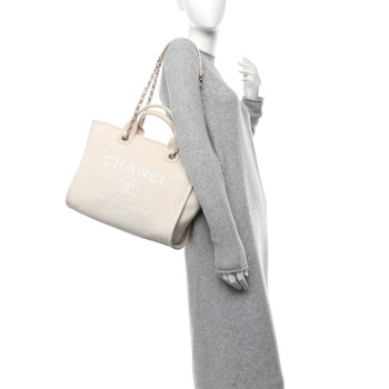 CHANEL Canvas Small Deauville Tote Beige
