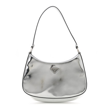 PRADA Spazzolato Cleo Shoulder Bag Argento