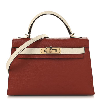 HERMES Chevre Mysore Horseshoe Mini Kelly Sellier 20 Brique Nata