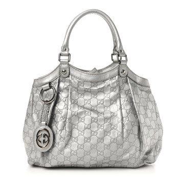 GUCCI Guccissima Medium Sukey Tote Silver