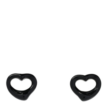 TIFFANY Sterling Silver Black Jade Elsa Peretti 9mm Open Heart Earrings