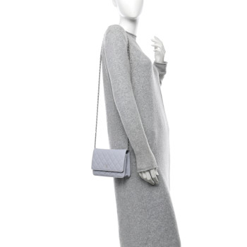 CHANEL Caviar Quilted Wallet On Chain WOC Light Grey