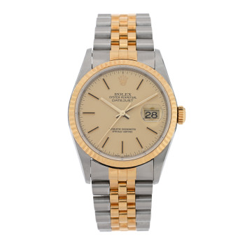 ROLEX Stainless Steel 18K Yellow Gold 36mm Oyster Perpetual Datejust Watch Champagne 16233