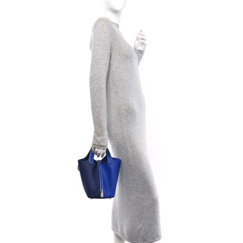 HERMES Taurillon Clemence Casaque Picotin Lock 18 PM Bleu Electrique Bleu Encre