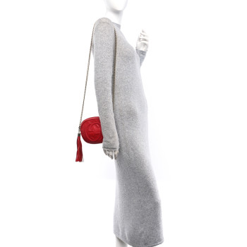 GUCCI Pebbled Calfskin Mini Soho Chain Bag Tabasco Red