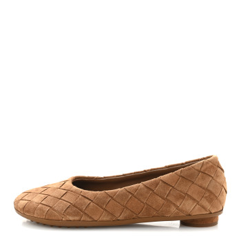 BOTTEGA VENETA Suede Intrecciato Ballet Flats 36 Caramel