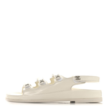 CHANEL Lambskin Crystal CC Velcro Dad Sandals 39 White