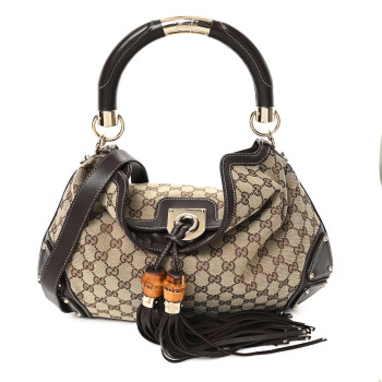 GUCCI Monogram Medium Indy Top Handle Hobo Dark Brown