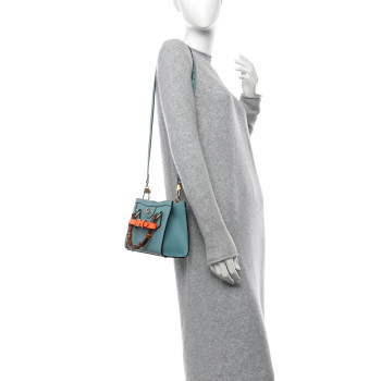 GUCCI Textured Dollar Calfskin Web Mini Diana Tote Bag Dusty Azure Deep Orange
