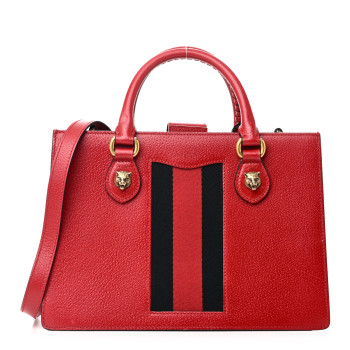 GUCCI Grained Calfskin Small Animalier Top Handle Tote Red