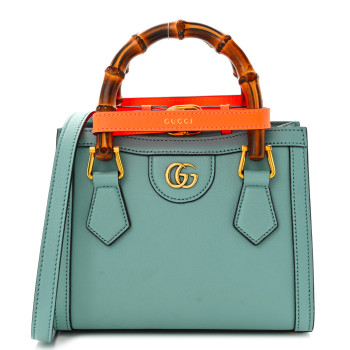 GUCCI Textured Dollar Calfskin Web Mini Diana Tote Bag Dusty Azure Deep Orange