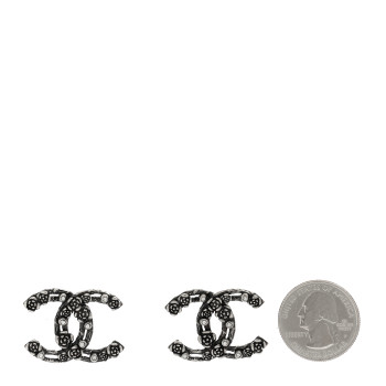 CHANEL Crystal CC Camellia Earrings Ruthenium