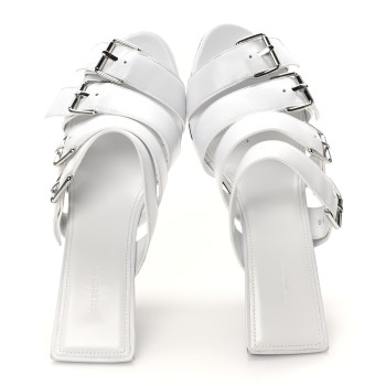 BALENCIAGA Shiny Sheepskin Bluckle K 80mm Sandals 38 White