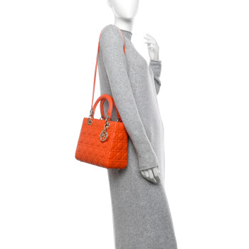 CHRISTIAN DIOR Lambskin Cannage Medium Lady Dior Orange
