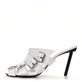 BALENCIAGA Shiny Sheepskin Bluckle K 80mm Sandals 38 White