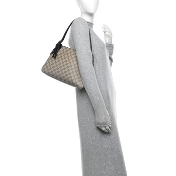 GUCCI GG Supreme Monogram Textured Calfskin Medium Emblem Shoulder Bag Beige Dark Brown Black