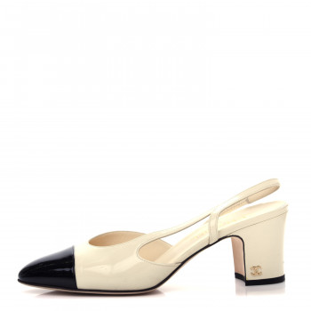 靴 CHANEL Cocomark Slingback Pumps CHANEL Calfskin Crocodile Embossed Patent Cap Toe CC
