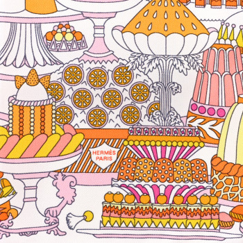 HERMES Silk La Patisserie Francaise Scarf 45 White Orange Jaune