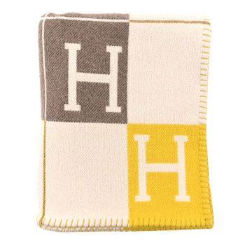 HERMES Wool Cashmere Avalon III Blanket Gris Soleil
