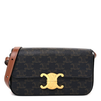 CELINE Canvas Calfskin Triomphe Shoulder Bag Tan