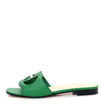 GUCCI Cosmos Softy Calfskin Interlocking G Cut Out Slide Sandals 39 New Shamarock