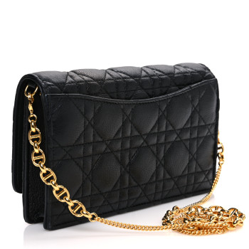CHRISTIAN DIOR Supple Calfskin Caro Pouch with Chain Black